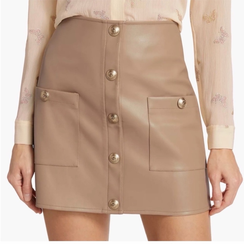 L’AGENCE Camel Faux Leather Mini Skirt with Good Accents